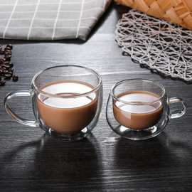 厂家定制双层玻璃把杯果汁牛奶咖啡杯高硼硅透明玻璃平耳水杯家用