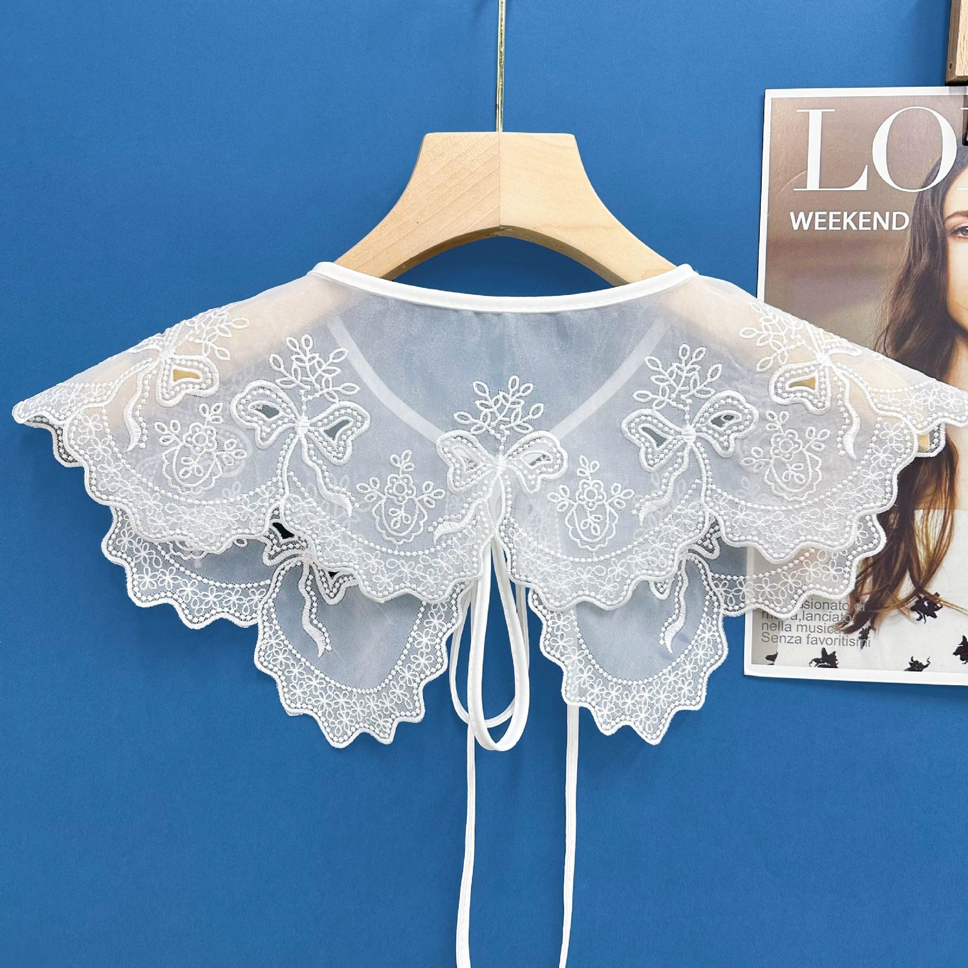 (Cross-border trading), white thin false collar, cloak, with embroidery