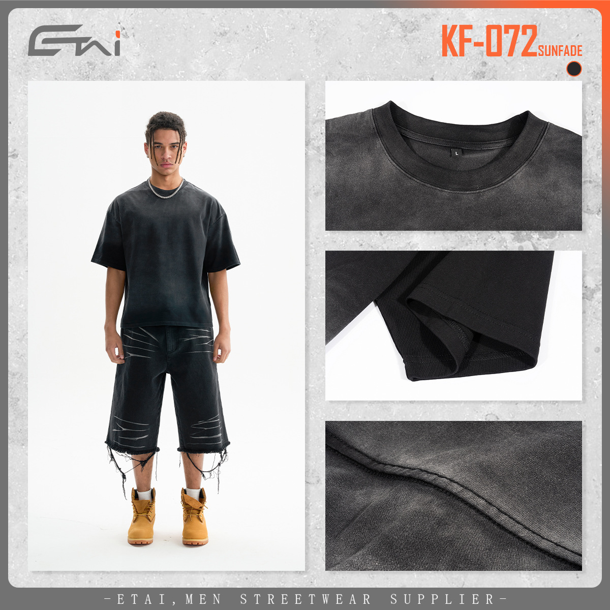 ETAI Hombre| Marca de tendencia transfronteriza pesada boxy camiseta de manga corta para hombres pulverizada gran tamaño corto ancho hombre algodón de manga corta image 5