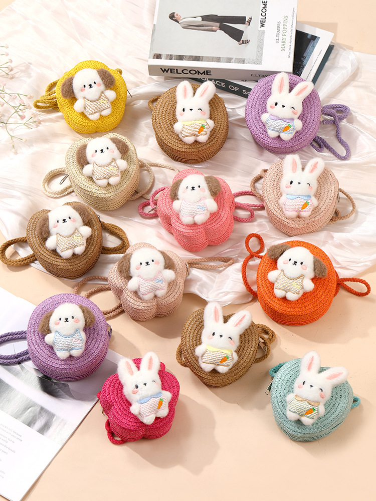 64g Weight Weave Fashion Element Zipper Closure Type Single Shoulder Strap Strap Type Straw Bag Bags Type Casual, Holiday Occasion Straw Material Animal, Cartoon Pattern Spring&Summer Season Kid'S Gender Cute Style Round, Heart-shaped Shape Kid'S Straw Animal Cartoon Cute Weave Round Heart-shaped Zipper Straw Bag 1
