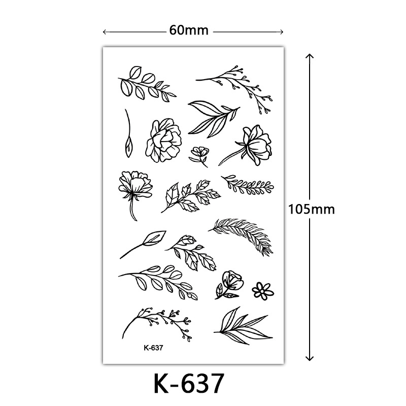 Pequeñas pegatinas de tatuaje frescas letras inglesas flores mariposas líneas de boceto pegatinas de tatuaje impermeables tatuaje