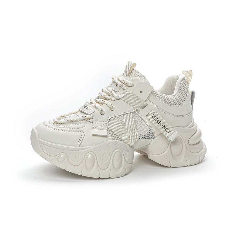 Giày sneaker nữ chunky đế dày tăng chiều cao, lưới thoáng khí, mẫu mới xuân 2025 — M2559 màu be, M2559 màu hồng, M2559 màu đen