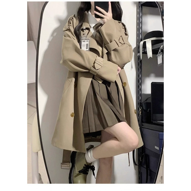 Осеннее черное короткое trench coat, для подростков, корейский стиль, стиль высокого качества, британский стиль, средняя длина