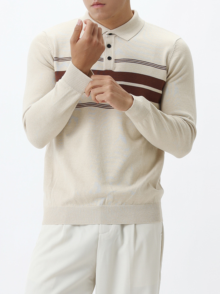 Camiseta de polo de lujo ligero de hombre de manga larga, camiseta a rayas delgada, suéter casual de negocios, camiseta de punto, camiseta superior
