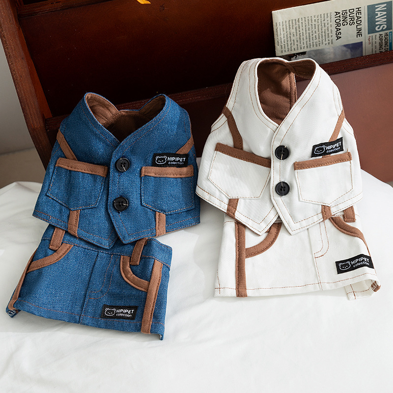Japón y Corea del Sur primavera y verano perros de moda chaleco de vaquero vestido gato moda moda moda ropa de mascotas medianas y pequeñas
