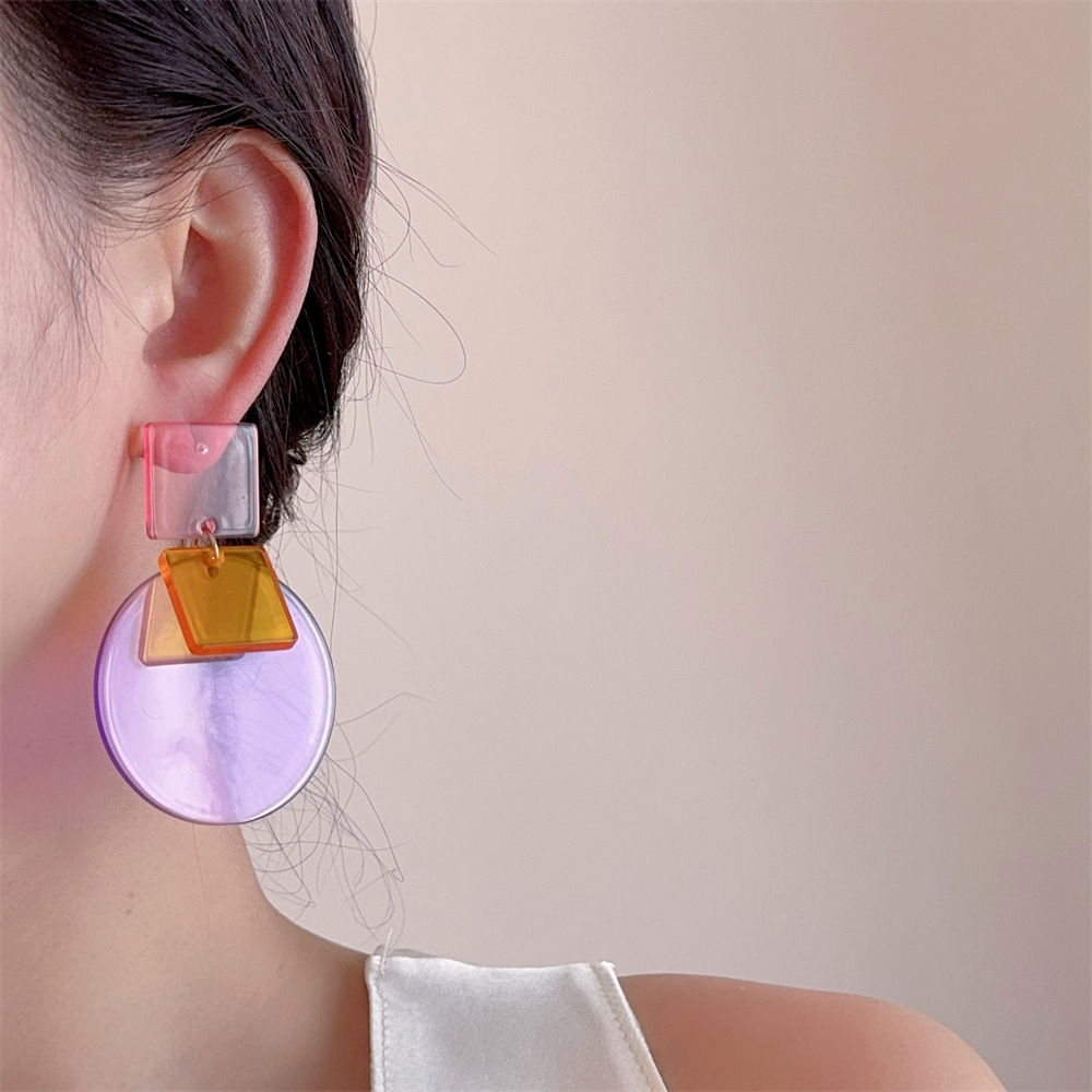 19g Weight Copper Alloy Ear Needle Material Drop Earrings Classification 1 Pair Quantity Daily Occasion Acrylic Material Round, Square Pattern Women's Gender Simple Style Style Tassel, Laser Craft 1 Pair Simple Style Round Square Acrylic Drop Earrings 11