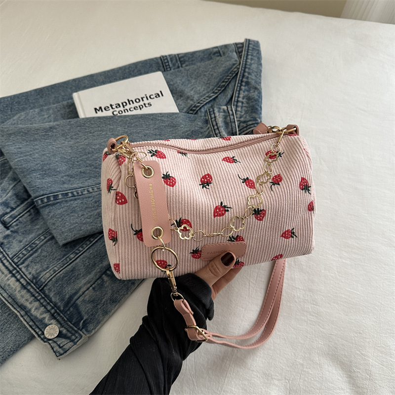 Korean version Instagram fashion cute girl pillow bag 2024 summer new simple casual corduroy single shoulder diagonal_voghion.com