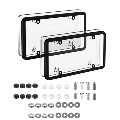 Cross-Border Modified American License Plate Frame Transparent License Plate Frame Plastic Metal Universal American Car Brand Photo Frame (License plate holder/license plate holder) - 2-transparent-covers-2-frames-white-accessories