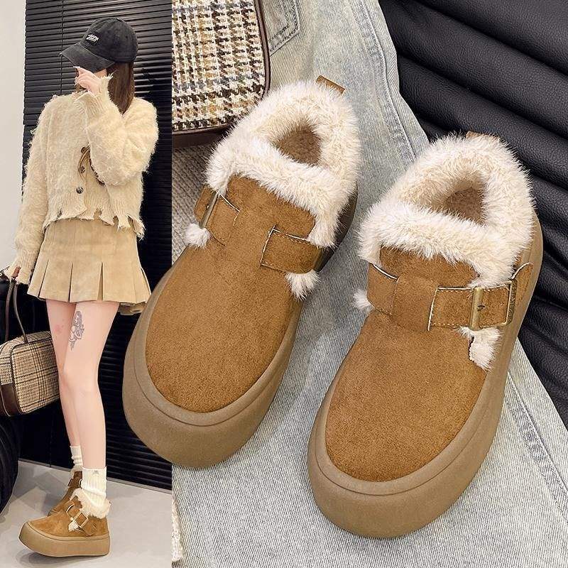 Not Home Shoes Thick-Soled Snow Boots Women's Winter Velvet Cotton Shoes 2025 New Style Retro Birkenstock Shoes