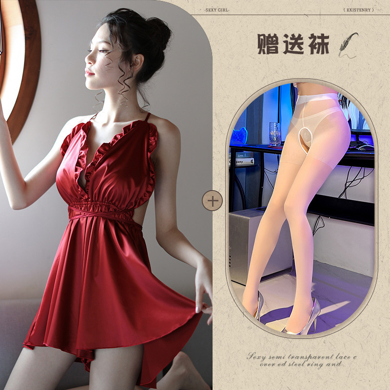 빨간색 + 흰색 오픈 크로치 스타킹