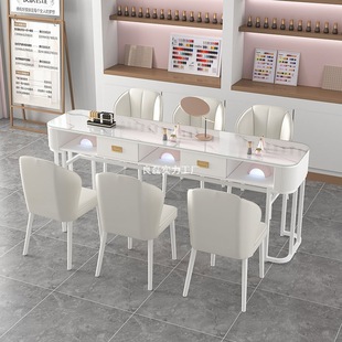 Nail Salon Manicure Table and Chair Combination Set White Simple Tempered Glass Table Double Accessible Luxury Ins Style Manicure Table