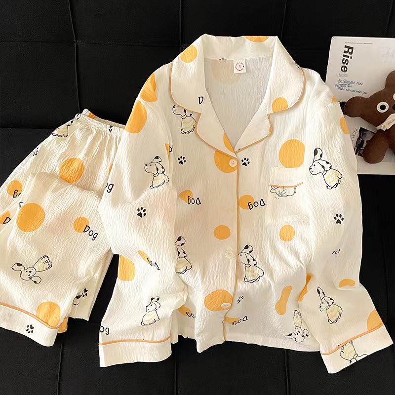 Transfronterizo Vietnam al por mayor nubes de algodón pijama de otoño cardigans de dibujos animados con solapa nuevos pantalones de manga larga ropa para el hogar