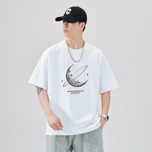 潮流夏季圆领上衣纯棉简约印花百搭休闲宽松短袖T恤新款夏季男