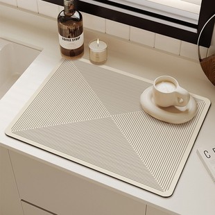 Simple Line Diatom Mud Drying Mat Tableware Bowl and Plate Heat Insulation Non-Slip Table Mat Water Absorbent Quick-Drying Mat for Hair