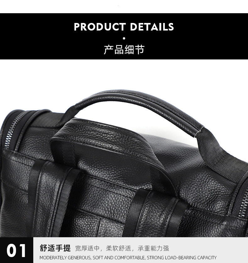 Ba lô da bò lớp đầu da thật 42×15×30 cm, túi đựng laptop dung lượng lớn đa năng đi du lịch ngoài trời — Màu đen chi tiết 17