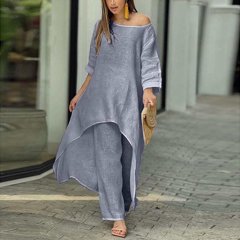 2 Piece Set Quantity Street Occasion Round Neck Neckline Street Women'S Casual Solid Color Polyester Pant Co-ord Set Pants Sets