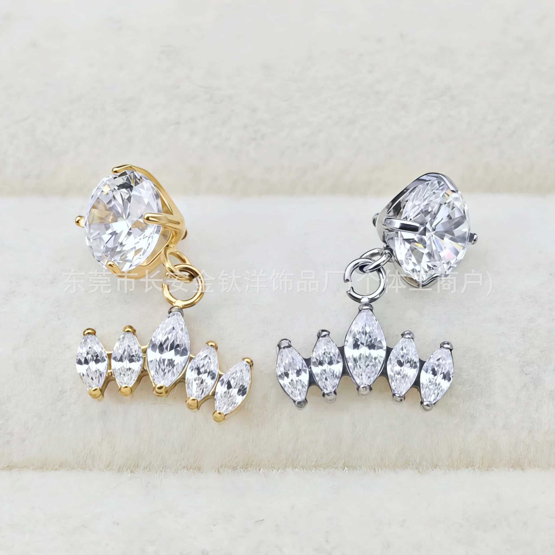 F136 Titanium Gold-Plated Round Zircon Five Horse Eye Pendant Lip Stud Ear Stud Ear Bone Stud G23 Titanium Alloy Body Piercing Jewelry detail image 7