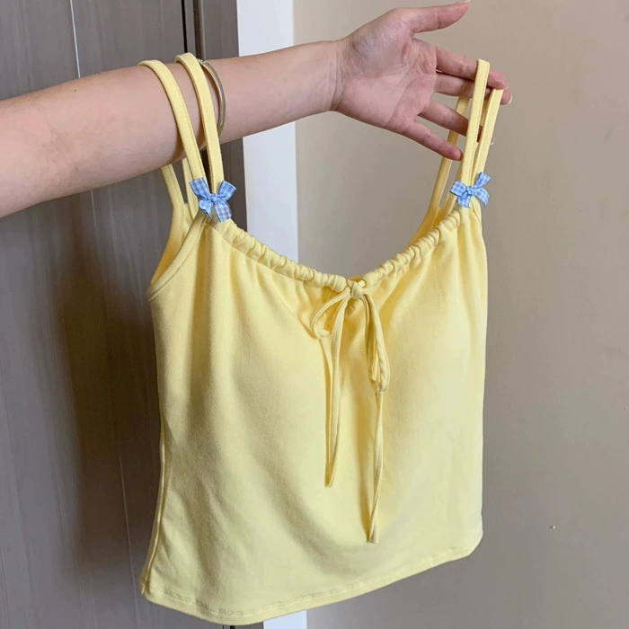 Чистая пряная девушка бант камзол жилет женская летняя 2025 короткая тонкая тонкая наружная одежда с нагрудным ковриком