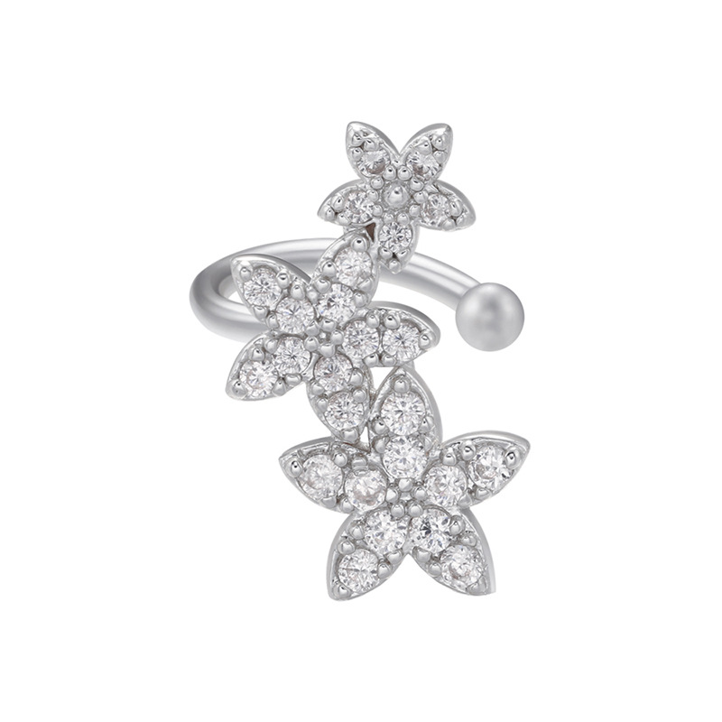 Sweet Flower Copper Plating Zircon Ear clips 1 Piece