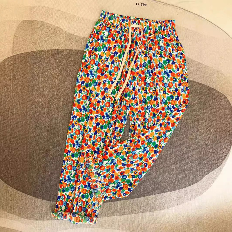 Summer Cotton Printed Loose Pants Artificial Cotton Breathable Cropped Straight Pants Casual Simple plus size Home Pants Summer Cotton Printed Loose Pants Artificial Cotton Breathable Cropped Straight Pants Casual Simple plus size Home Pants