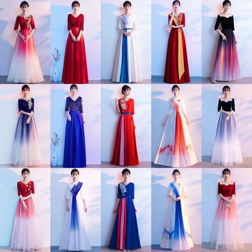 Chorus performance dress for adults, new recitation long dress, red song conductor evening gown, competition costume, performance attire