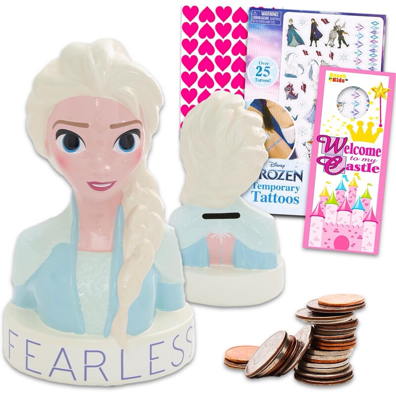 Ice and Snow Themed Children's Ceramic Piggy Bank Set, Princess-Shaped Coin Savings Bank, Change Storage Jar
