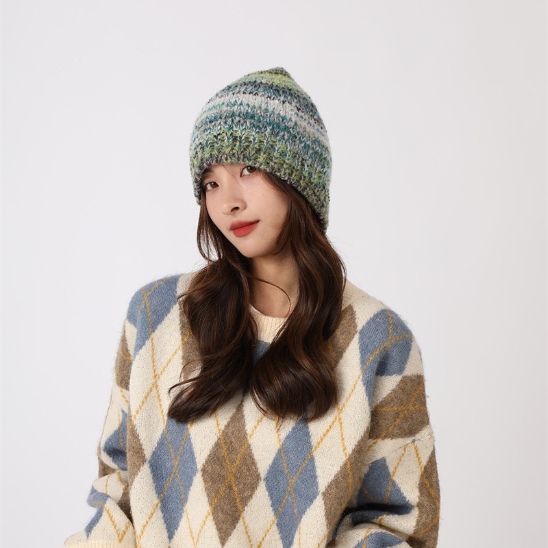 Dopamina Arcobaleno Colore Fatto a Mano per Bambini 2023 Nuovo Autunno/Inverno Lavorato a Maglia Baotou Caldo Freddo Cappello Set_voghion.com