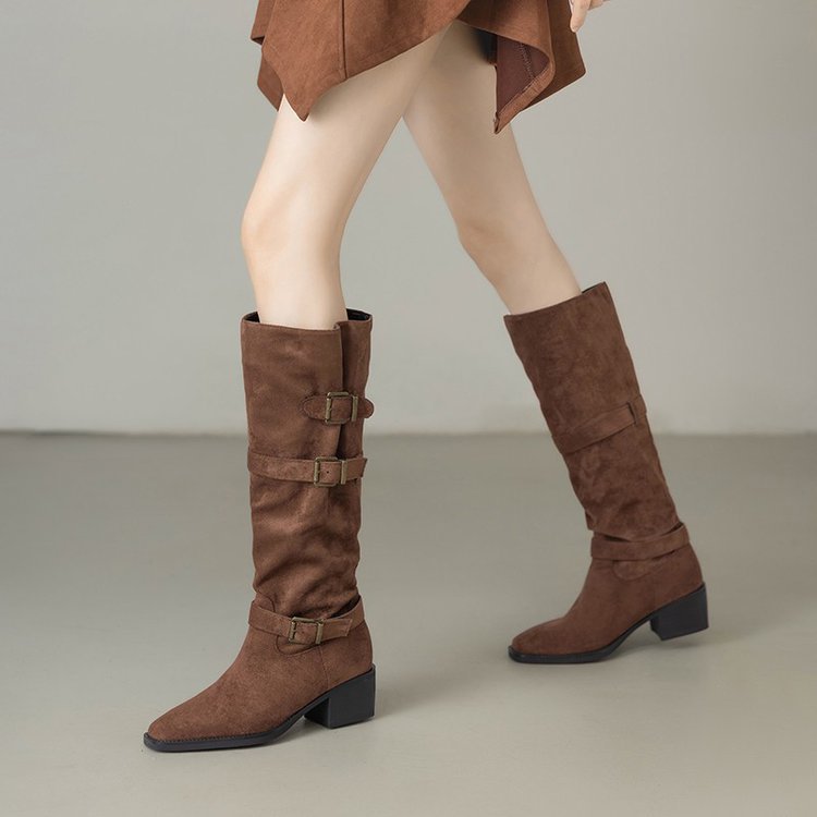 Cross-border francés tacones gruesos botas de camisa 2026 nuevas botas de primavera y otoño versátiles delgadas botas Martin