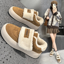 魔术贴加绒外穿保暖雪地靴2025新款冬季厚底面包女短靴毛毛棉鞋