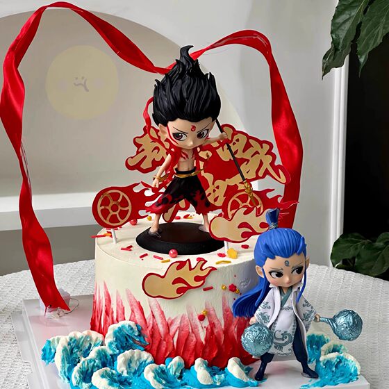 Nezha Cake Decoration Devil Boy Three Prince Mythical Characters Cartoon Children's Birthday Plug-in Card Ornaments Dress Up