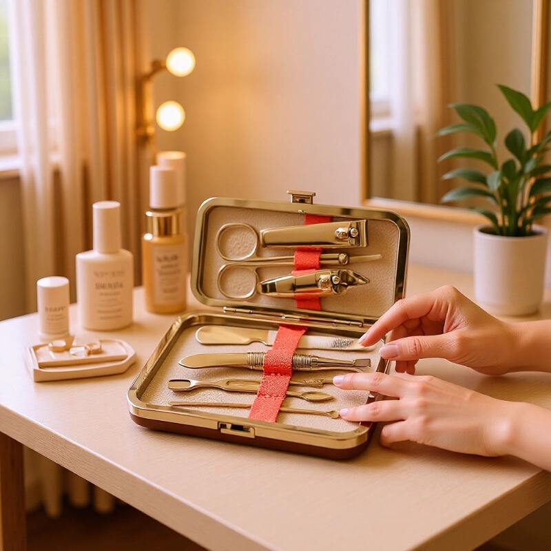 Cloth-Patterned Manicure Repair Kit Box-Style Cosmetic Bag Beauty Tool Kit Manicure Tool Box Pu Cosmetic Bag
