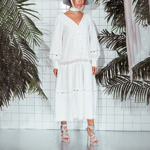 韩系舒适慵懒风休闲宽松长袖连衣裙2025秋季新款镂空修身连衣裙女