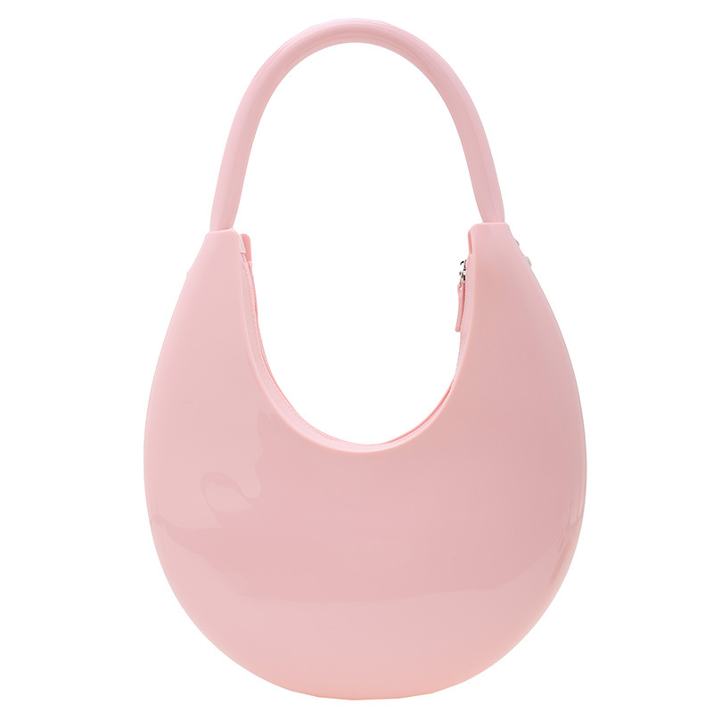 2023 nueva moda curvada Luna bolsa de jalea de mano PVC de moda de hombro de las mujeres portátiles bolsa de charol simple