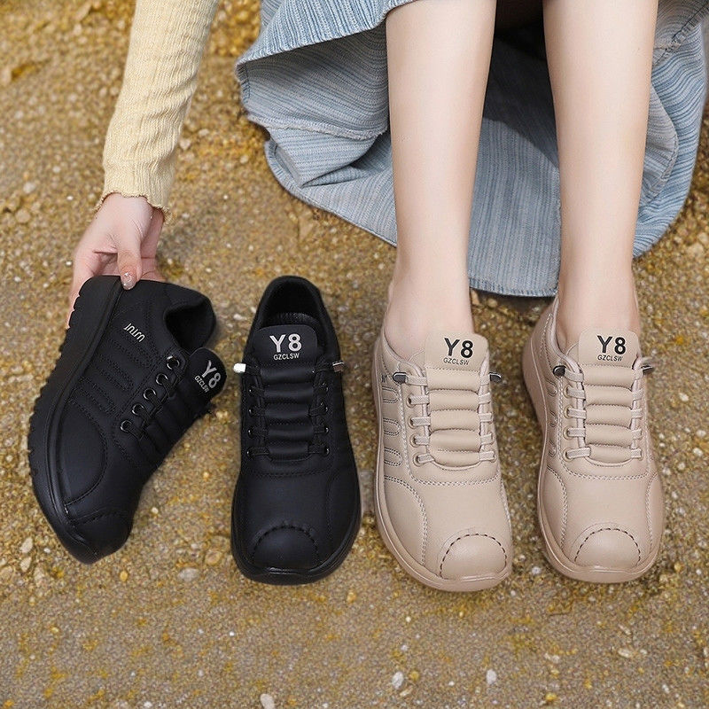 2025 New Autum Casual Sports Shoes for Women, Soft Sole, Non-Slip Leather, Waterproof, Lightweight Travel Shoes, Mother's Shoes, Embroidered Shoes
