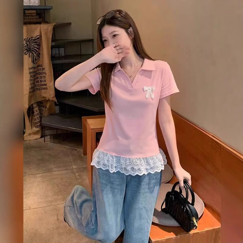 Camiseta de encaje manga corta