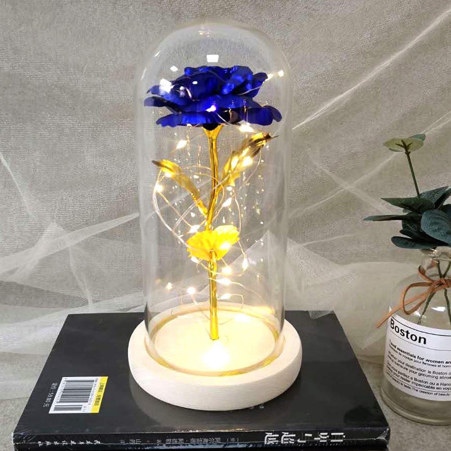 Lámpara de oro, flor de rosa, pantalla de vidrio, día de la madre, Navidad, día de San Valentín, regalo de cumpleaños, decoración de novia, simulación transfronteriza