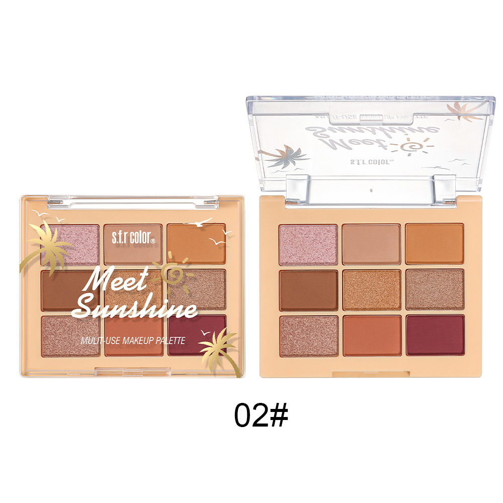 Paleta de sombras de ojos s.f.r en tonos tierra, acabado mate, naranja, marrón, perlado, brillante, chocolate, paleta de nueve colores para mujer, ligera y portátil.