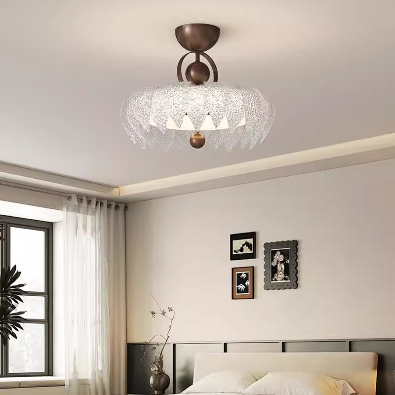 Lámpara de techo de dormitorio de estilo antiguo francés Lámpara de protección ocular de estudio de espectro completo LED de cristal retro de lujo ligero americano