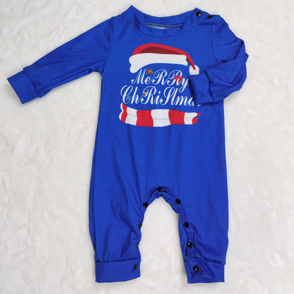 Christmas Striped letter-print home suit pajamas suit Santa hat family suit_voghion.com