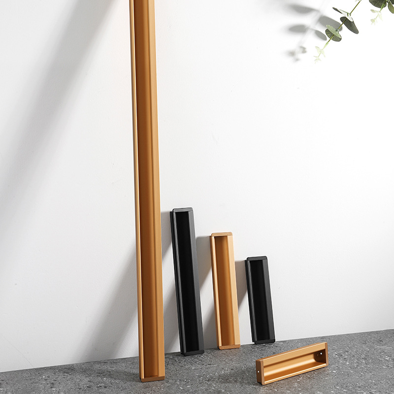 Modern minimalist embedded slot sliding door handle black built-in extended cabinet drawer wardrobe cabinet door handle