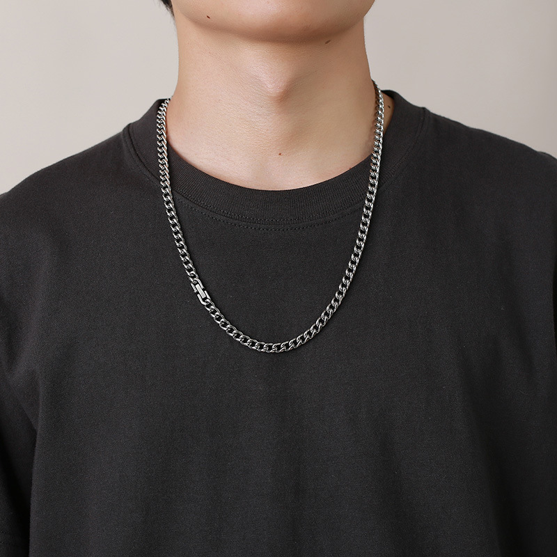 Runde, polierte Edelstahlkette, Stahlfarbe, 6 mm, Herrenschmuck im Hip-Hop-Stil, Quanxishui NC-746_voghion.com