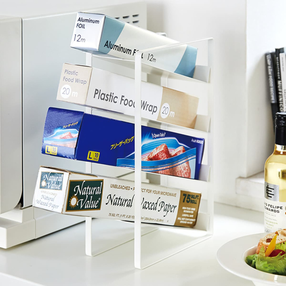 跨境厨房台面保鲜膜置物架多层分隔架厨房纸冷冻袋水瓶放置收纳架