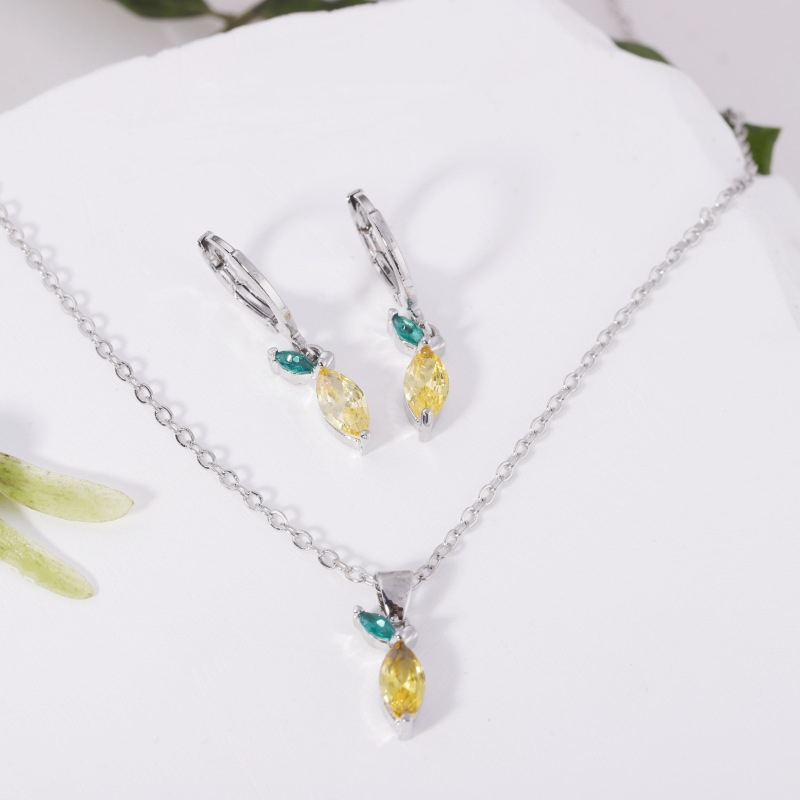 Fruit Earring Necklace Set Colorful CZ Zircon Earrings Grape Cherry Piercing Jewelry Gold detail image 24