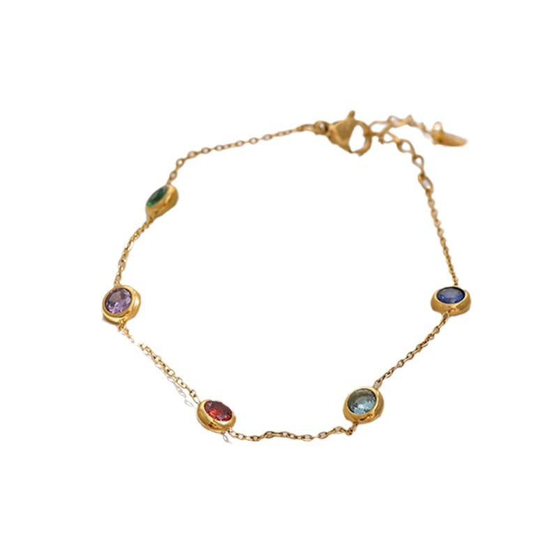 Bracciale colorato in acciaio al titanio per donna, squisito bracciale a catena sottile color oro, regalo di gioielleria, design di nicchia_voghion.com
