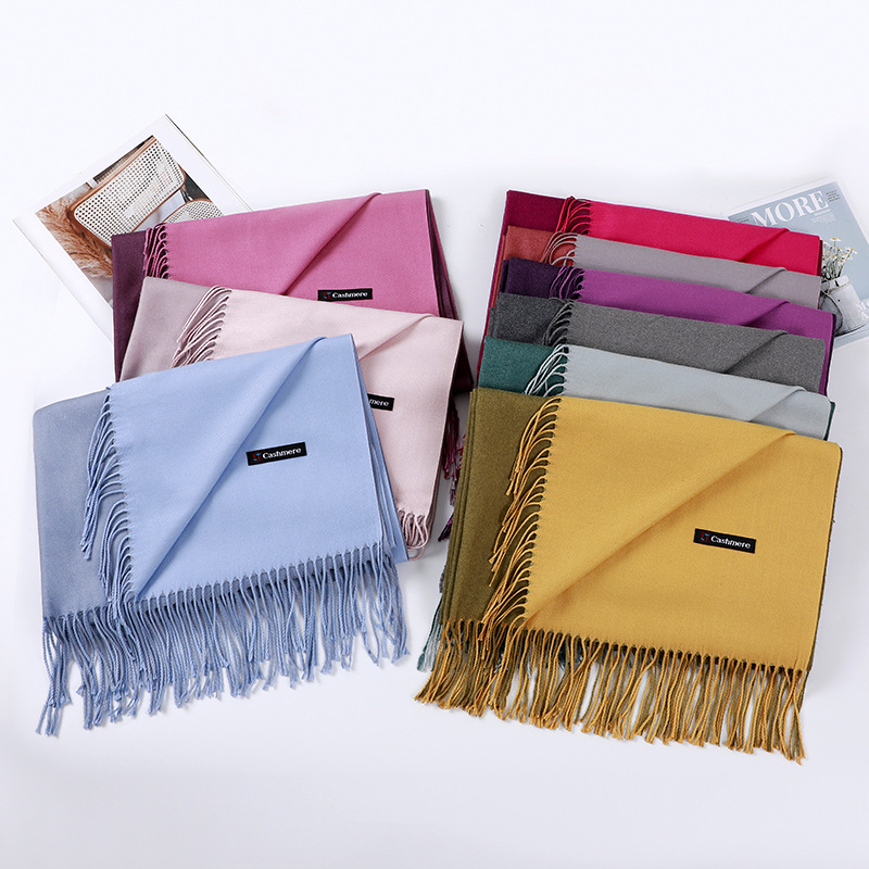 double-sided winter cashmere demi-season scarf with tassels