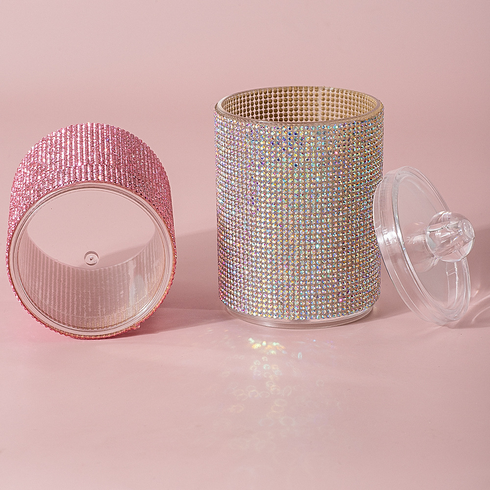 High-Looking New Diamond-Encrusted Cotton Swab Jar Storage Box Home Creative Kitchen Refrigerator with Lid and Diamond Storage Box