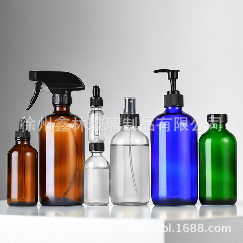 新款茶色波士顿瓶500ml洗发水沐浴露精油按压式喷雾滴管化妆品瓶