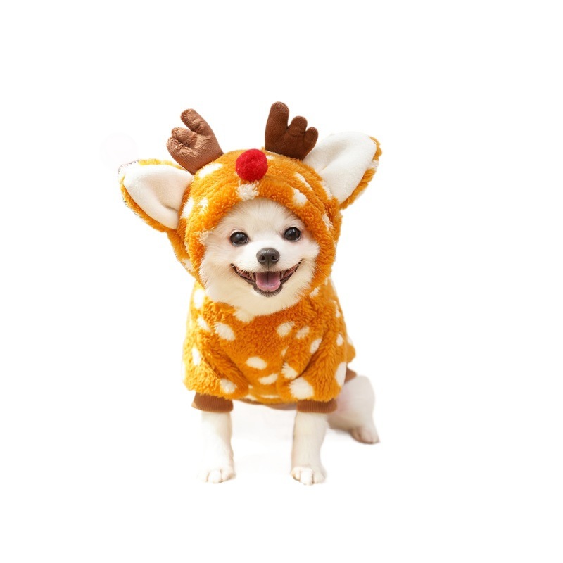 ペット犬クリスマス服二本足ヘラジカ秋冬プラスベルベット小中型犬フレンチドゥ変身服かわいいペット服|undefined