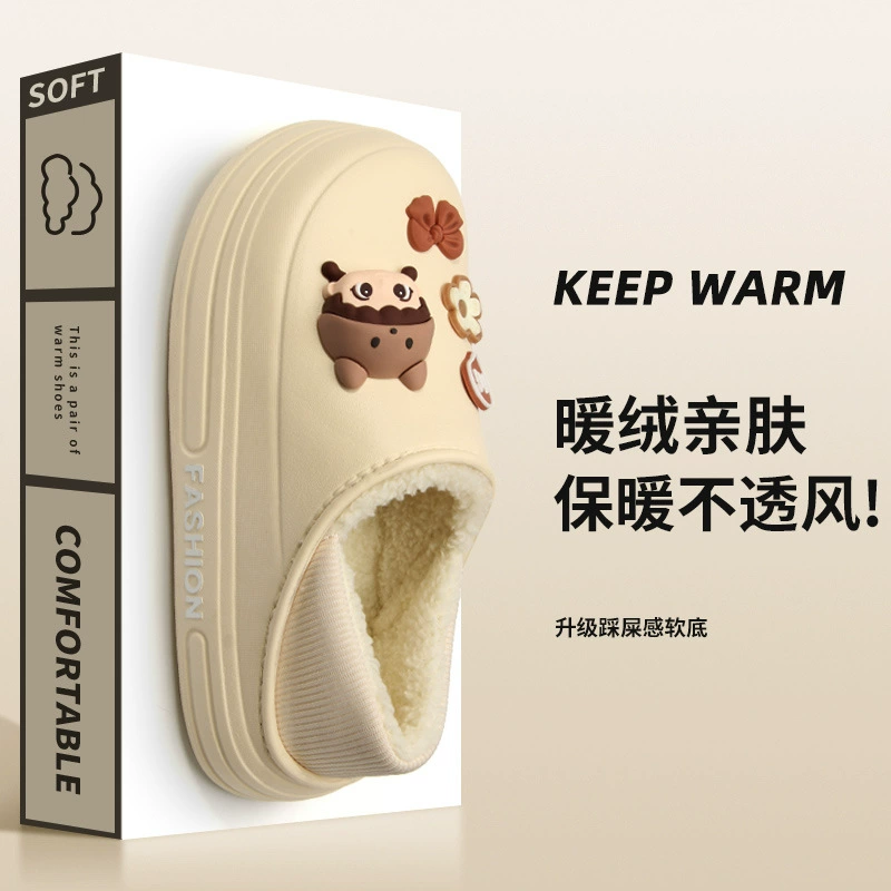 Оптовые новые зимние тапочки на каблуке, двойного назначения, на толстой подошве, хлопковые тапочки для женщин, подходят для улицы, водонепроницаемые, нескользящие, на флисовой подкладке, теплые хлопковые туфли.