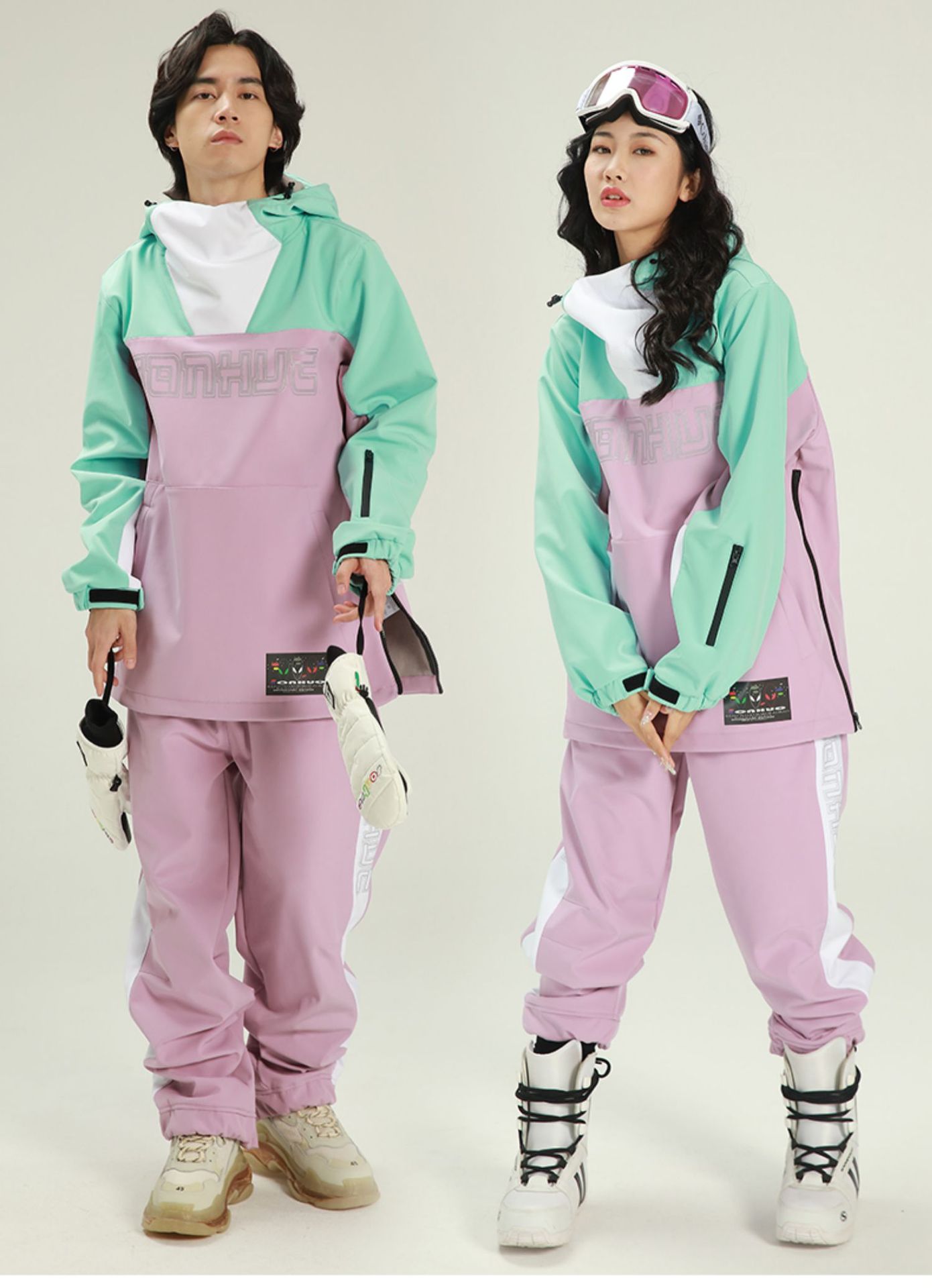 Damen Schneeanzug Winddicht warm mintgrün Schneeanzug Jacke Snowboard Winterhose_voghion.com